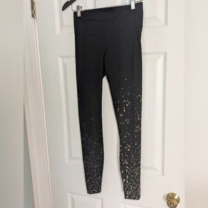 Lululemon Gold Sparkle Detail Size 6 Leggings Zippered Pocket Speckled Fun Print